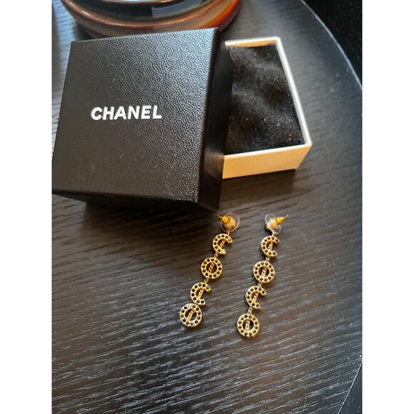 Chanel Gold-Tone CC Drop Earrings With Box - Picture 2 of 4
